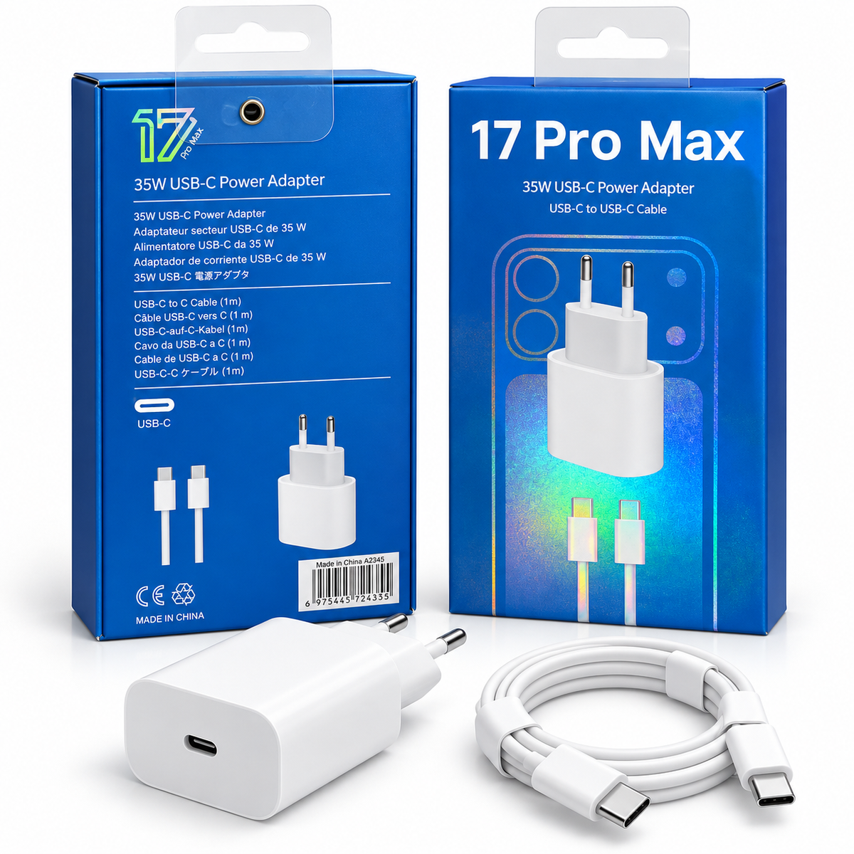 Karikues 35W USB-C + Kabllo USB-C në USB-C (1m) për iPhone 17 Pro Max