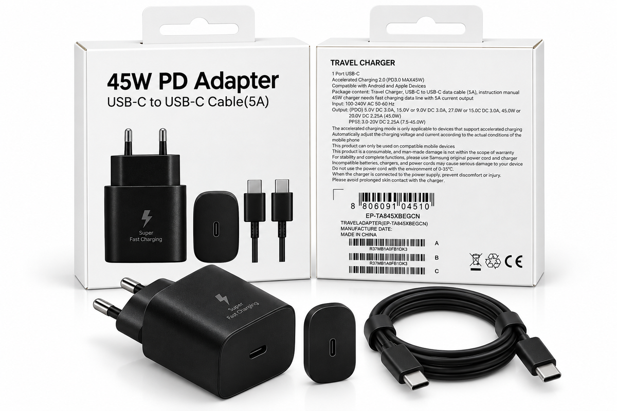 Karikues Samsung 45W PD Super Fast Charging + Kabllo USB-C në USB-C (5A)