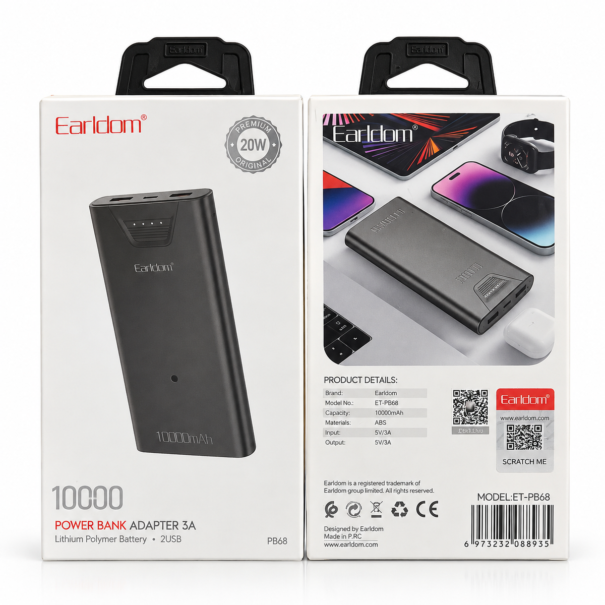 Earldom PB68 Power Bank 10000mAh – Karikues Portativ me 2 Porta USB, 3A