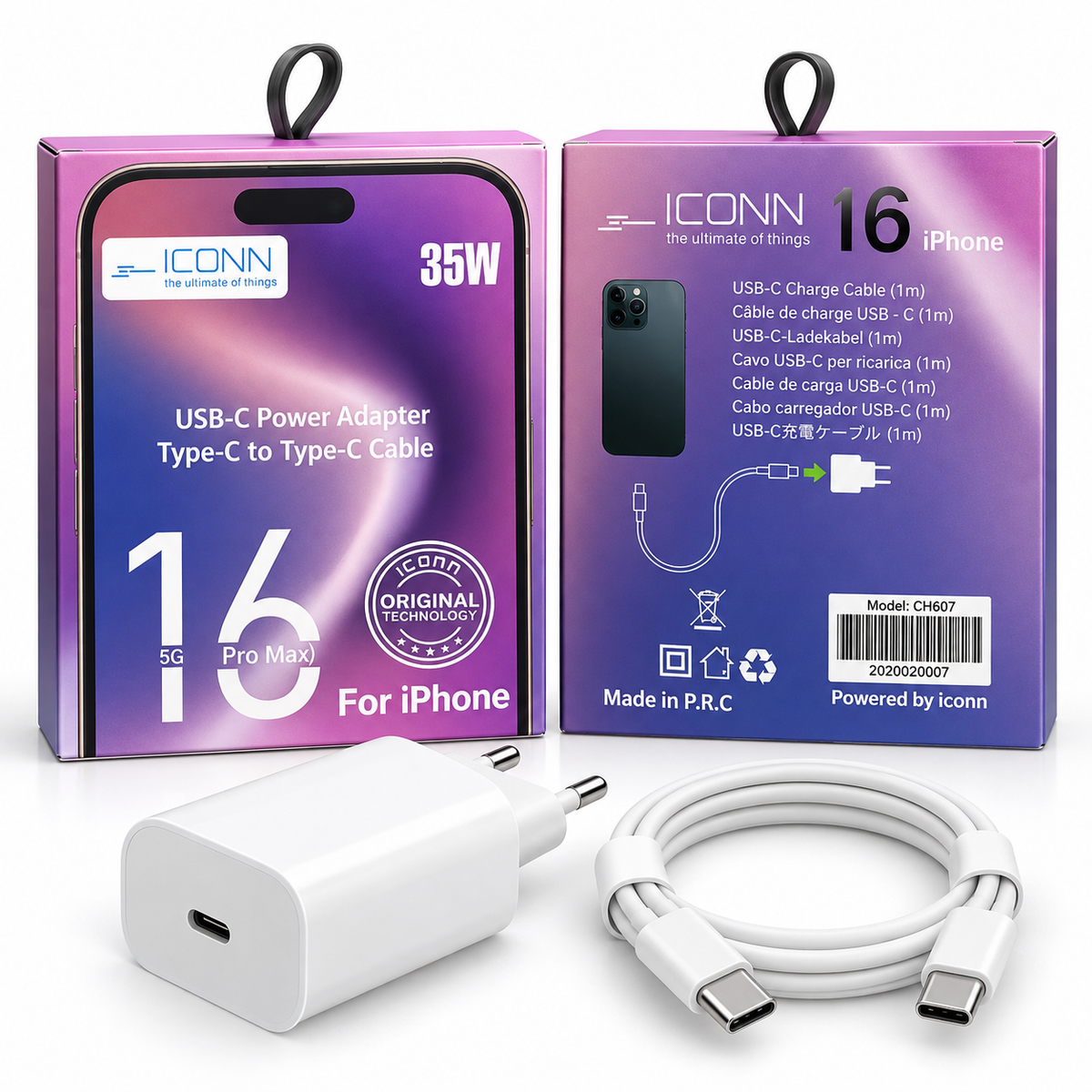 Karikues ICONN 35W USB-C + Kabllo USB-C në USB-C (1m) për iPhone 16 Pro Max