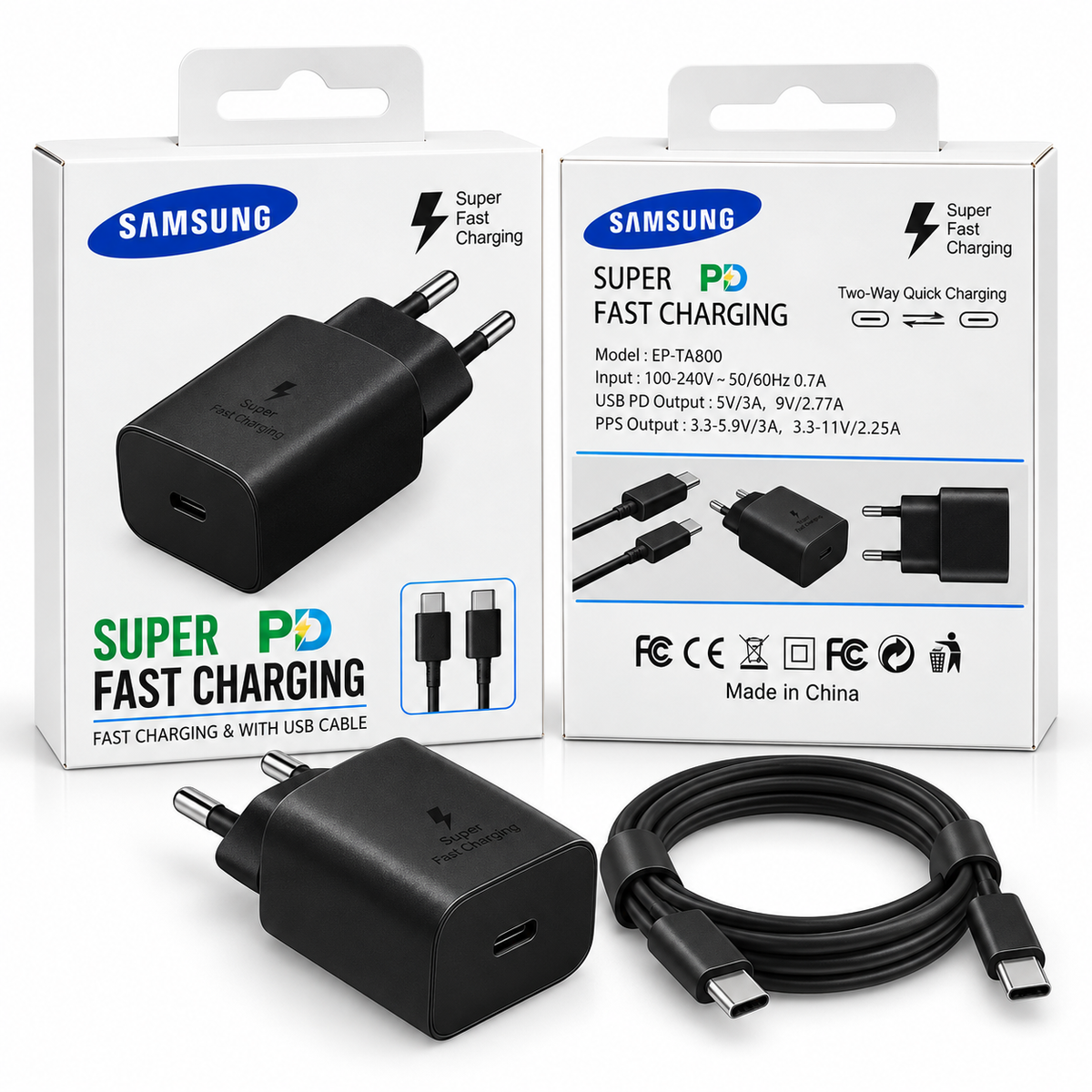 Karikues Samsung 25W Super Fast Charging USB-C + Kabllo USB-C në USB-C