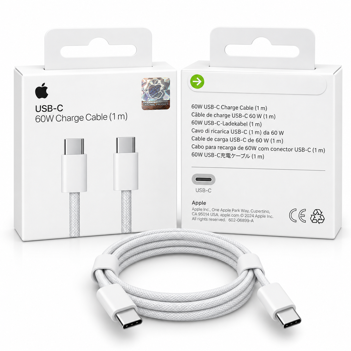 Apple USB-C to USB-C Charge Cable (1m) 60W – Kabllo Karikimi për iPhone, iPad dhe MacBook