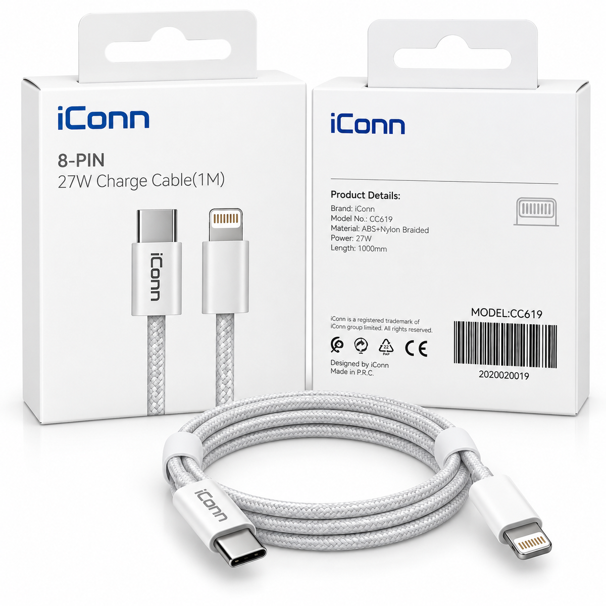 Kabllo iConn 8-PIN për iPhone – 27W, 1 metër